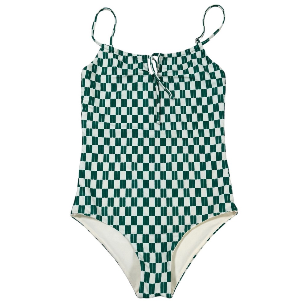 Danielle Brown x Jacks Surfboards Green Checkered One Piece Swimsuit Juniors L